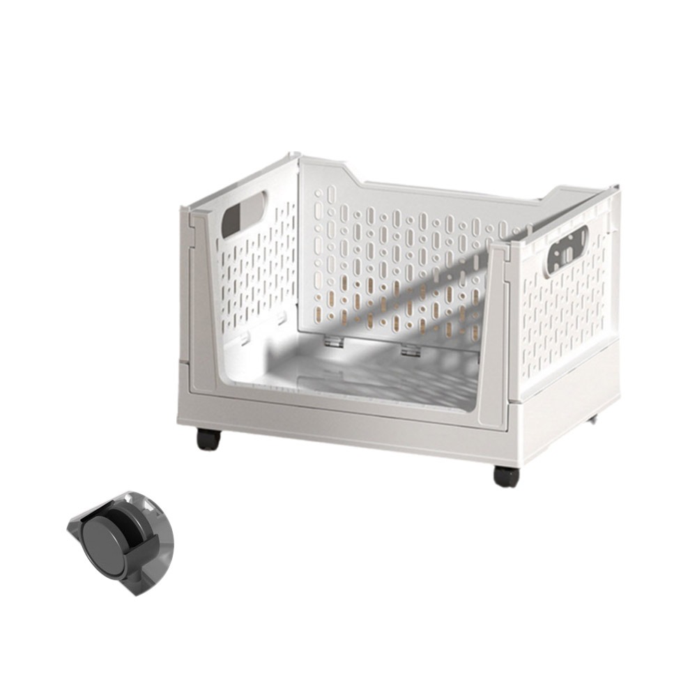 Opvouwbare plastic opbergdoos, stapelbare opbergmand met grote capaciteit, boekenmand met wielen, ruimtebesparende opbergmand op wielen voor op kantoor.: Zwart