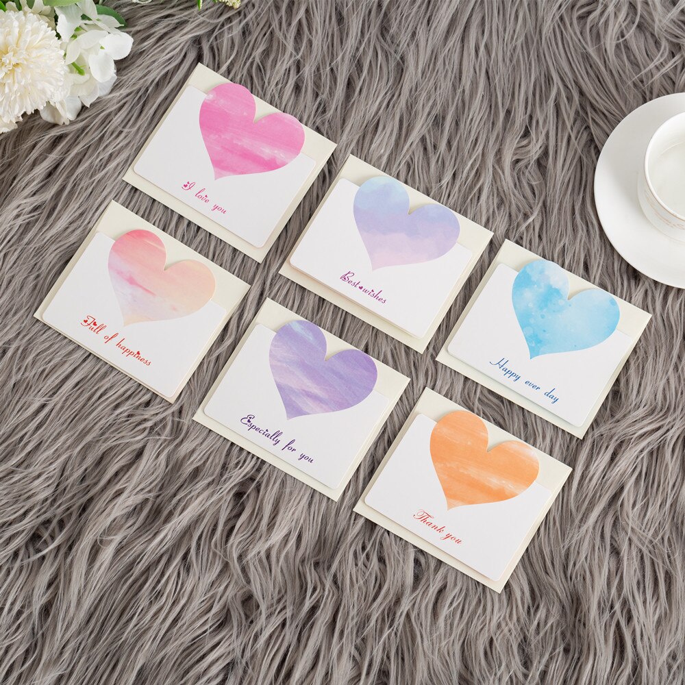 6sets Heart Shape Cards with Envelope DIY Greeting Pocket 3.38 x 3.86 Inch Valentines Day Best Wishes Happy Every Day Cards