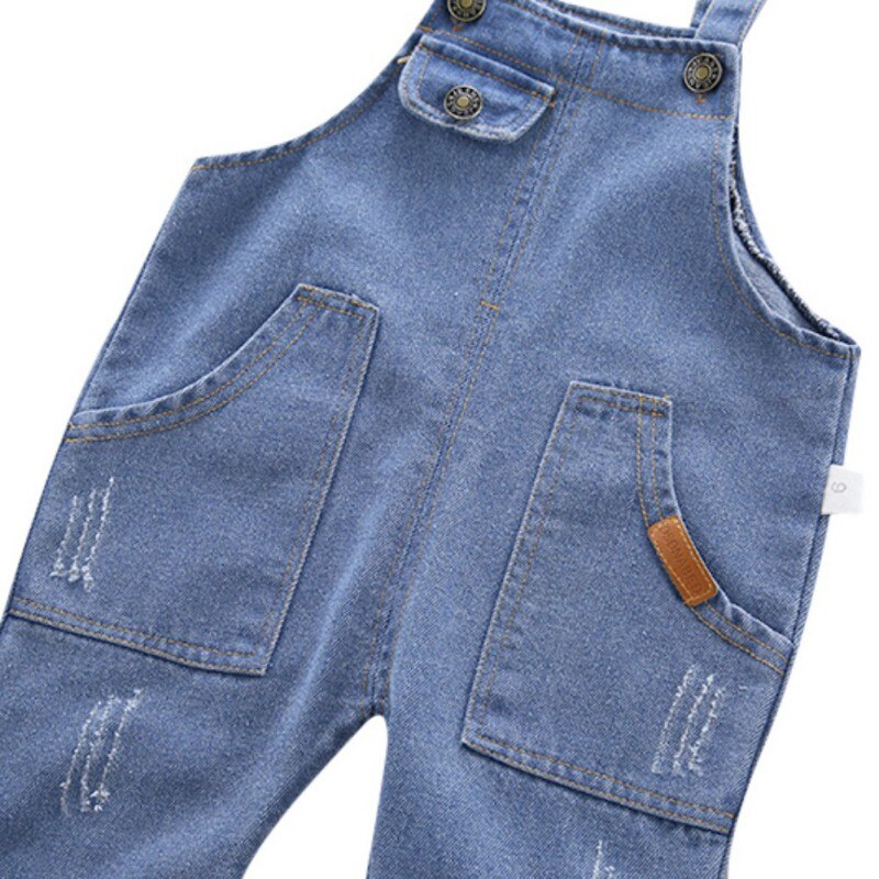 Autumn Baby Boy Suspender Pants Children Cotton Solid Pattern Denim Pants Overalls Pants