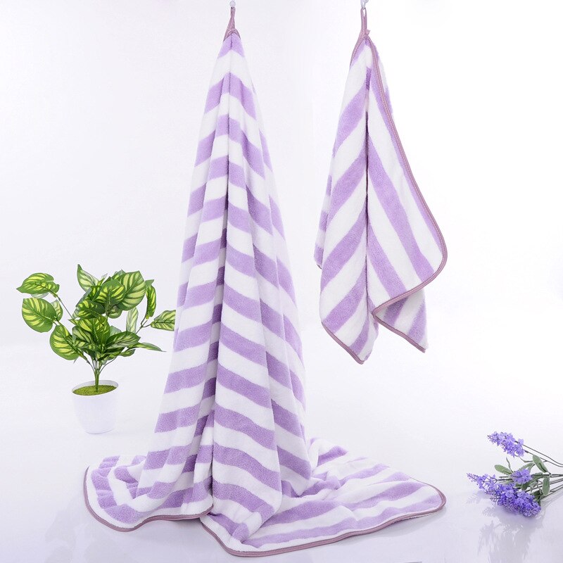 Stripe Towels Super Absorbent Soft Face Bath Towel Summer Bathroom Towels for Adults Absorbent Healthy toalla: purple / 35x75cm