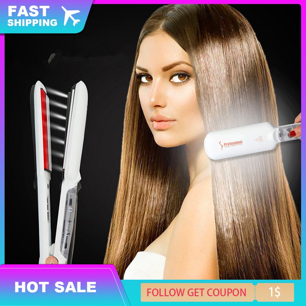 Infrared Steam Straighteners for Hair Steam Infrared Hair Iron with 2 Inch Wide Ceramic Tourmaline Plates Hair Iron