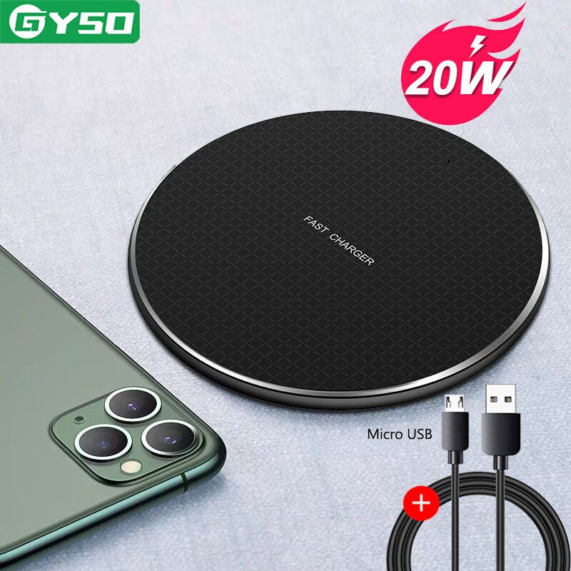 GYSO-cargador inalámbrico rápido para iPhone, Samsung, Huawei y Xiaomi, 20W, Qi: 20W Black