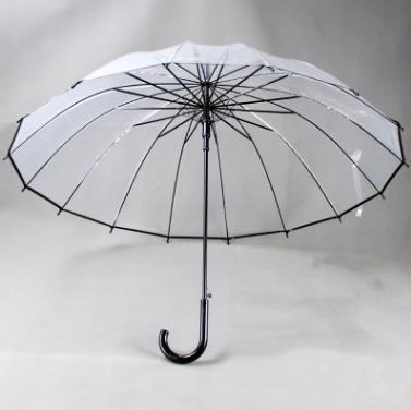 Palony stort langt håndtag 16 rib gennemsigtig paraply mand kvinde regn solid automatisk regnfuld klar: Sort