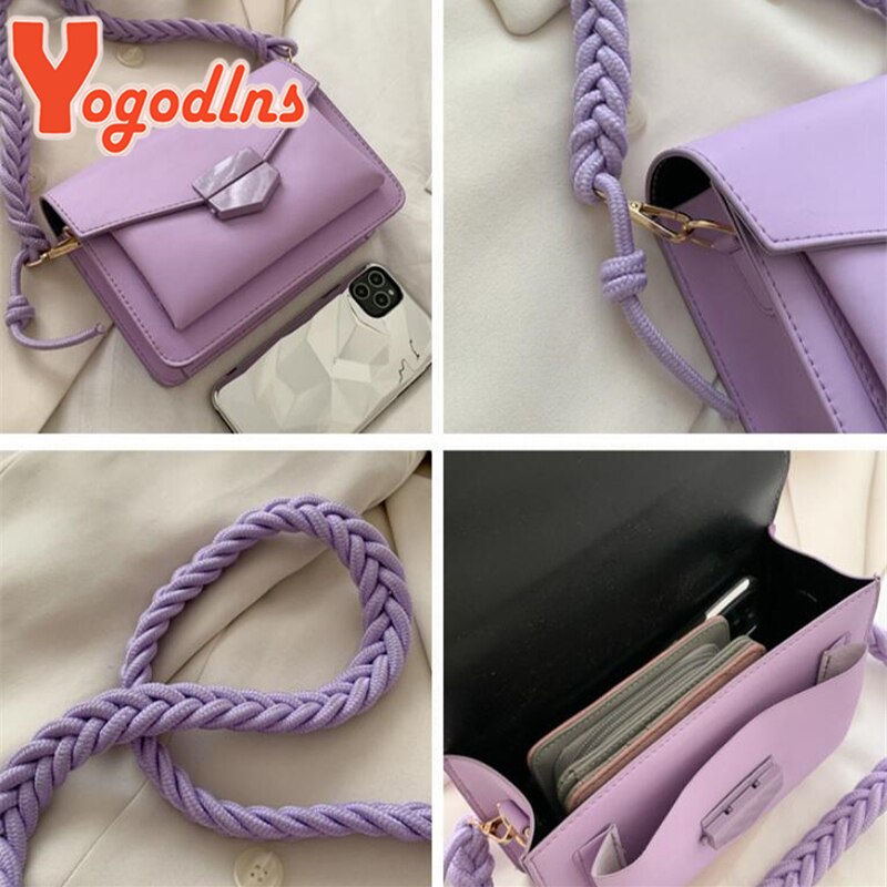 Yogodlns Shoulder Bags Braided Shoulder Strap Women Braided PU Leather Crossbody Bags Lady Portable Handbag Solid Color