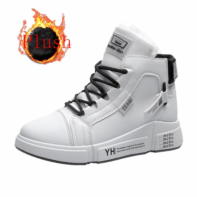 Leather Women's Sport Shoes Warm High Top Women Sneakers Comfort Platform Ladies Running Shoes Lace Up Woman Sports Shoes B58: White black / 7