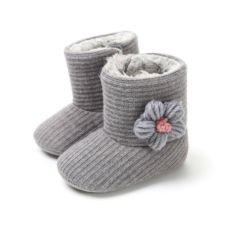 Herfst En Winter Baby Peuter Laarzen Mooie Bloemen Gebreide Garen Vamp Warme Laarzen Baby Peuter Laarzen