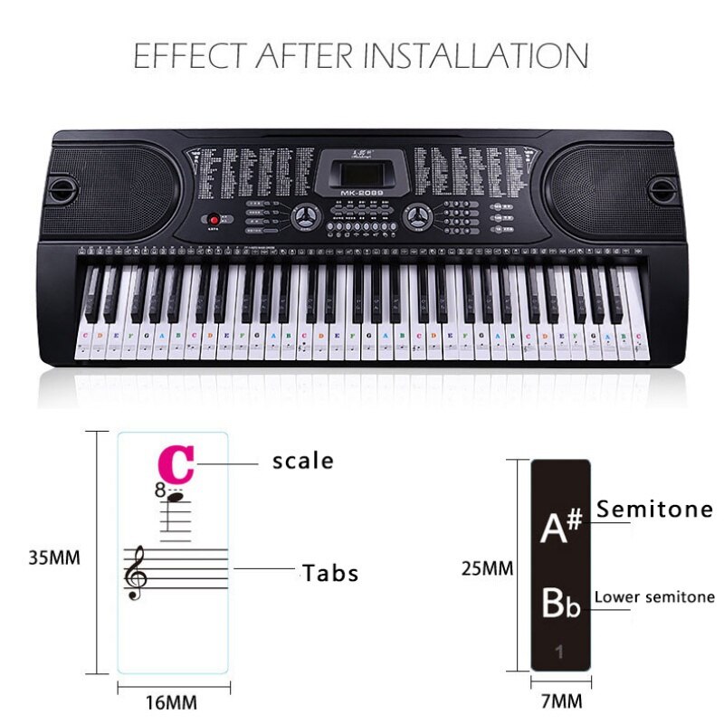 Piano Sticker Transparent Piano Keyboard Sticker 37/49/54 Key Electronic Keyboard 88 Key Piano Stave Note Sticker for White Keys