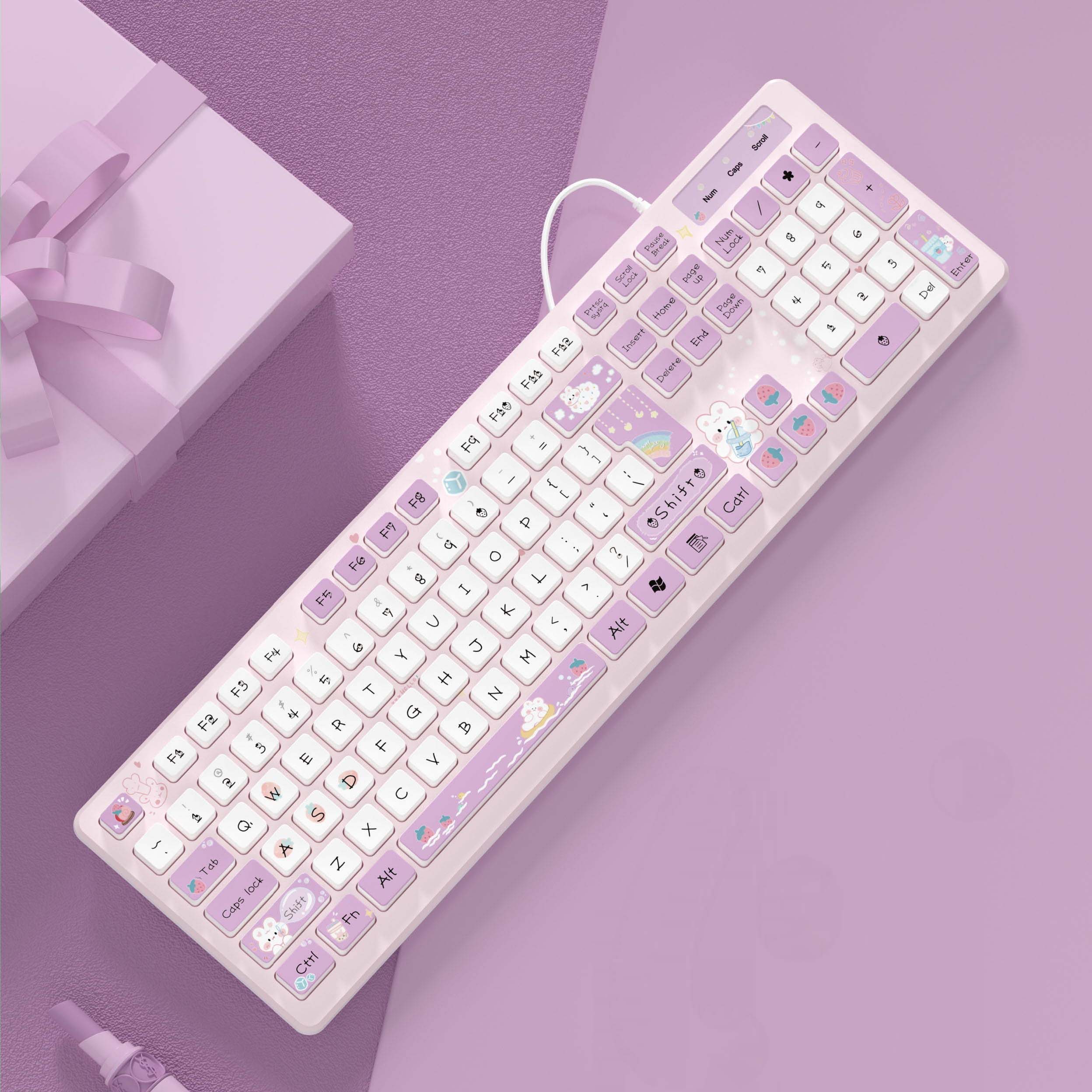 Roze Bedraad Toetsenbord Voor Kantoor Pc Met Mute Klik: Paars