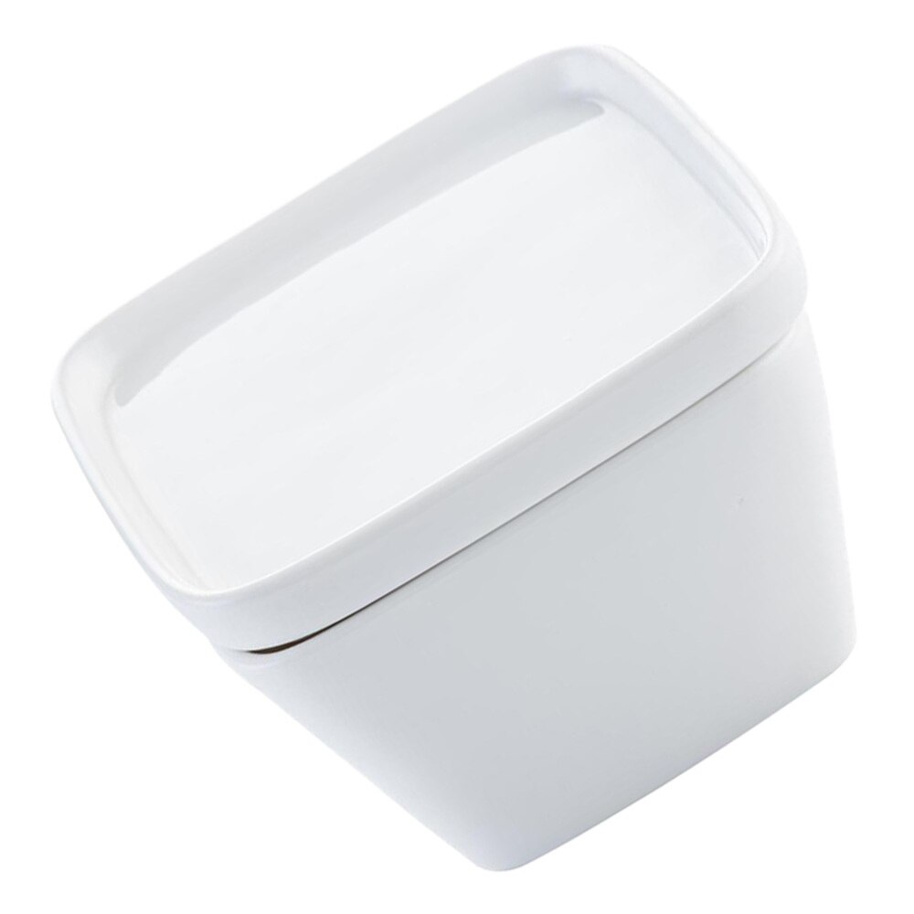 1pc Ceramic Square Shape Bowl with Lid Salad Seasoning Container for Home (White)
