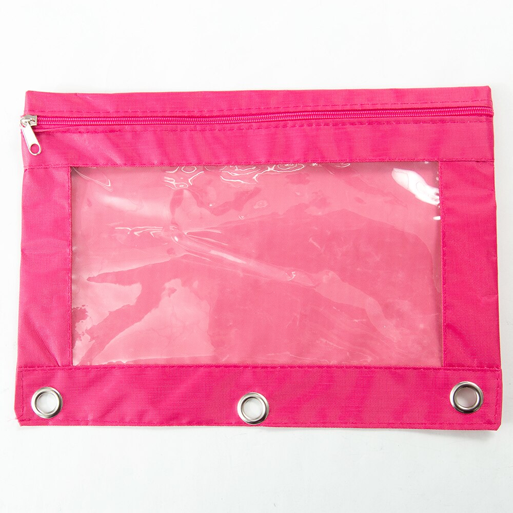 1PC Zippered Ring Binder Document Folder Stationery Pouch 3 Holes Ring File Cabinet School Office Supplies Storage File Folder: Rose Red