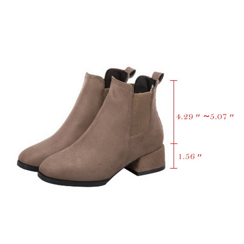 Litthing, Botas cortas para invierno de mujer, de otoño, zapatos de tobillo de tacón alto, tacón cuadrado, Punta puntiaguda, Botas étnicas de piel cálida