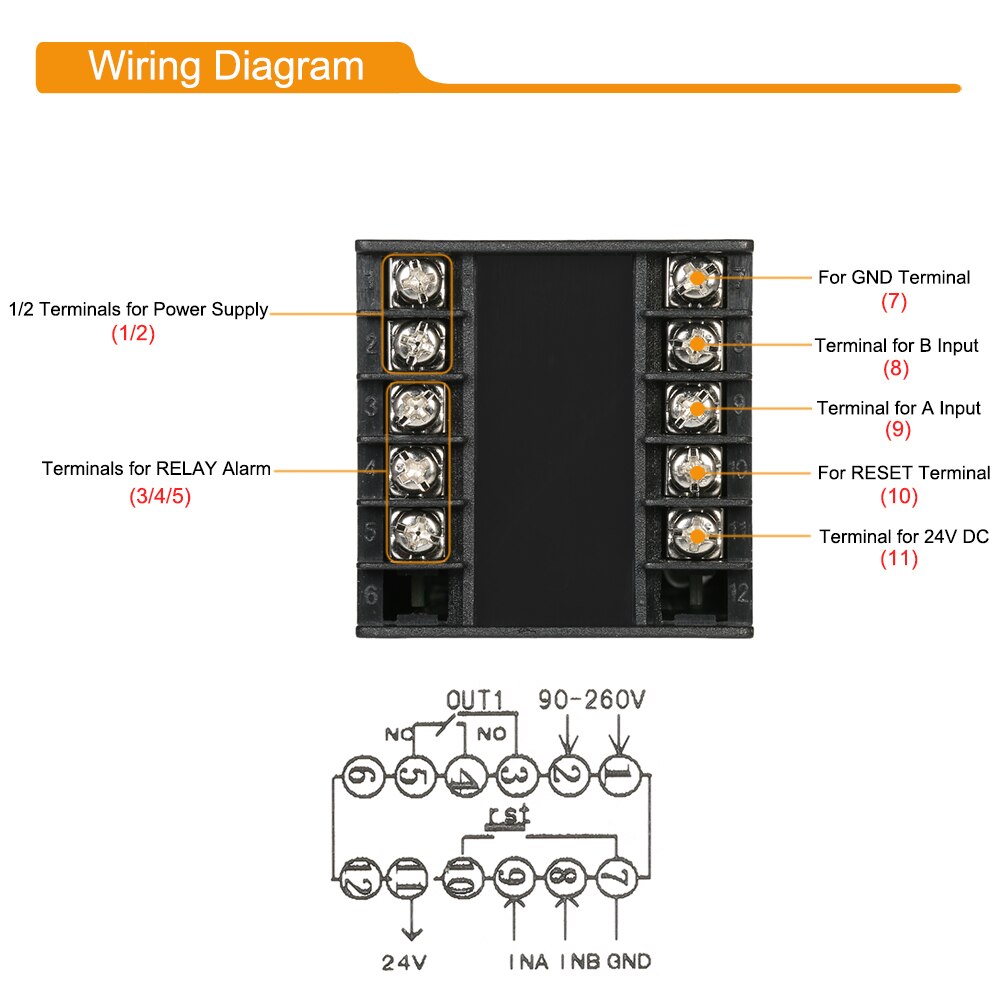 Dual 4 Digits LED Display Digital Counter Length Meter Multi-functional Intelligent 90-260V AC/DC Preset Length Counter