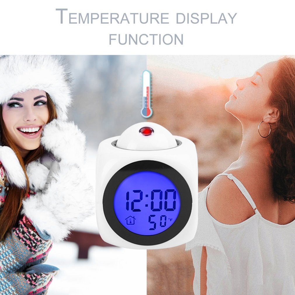 Multifunctional LCD Projection Voice Talking Alarm Clock Backlight Digital Desktop Clock with Temperature Display