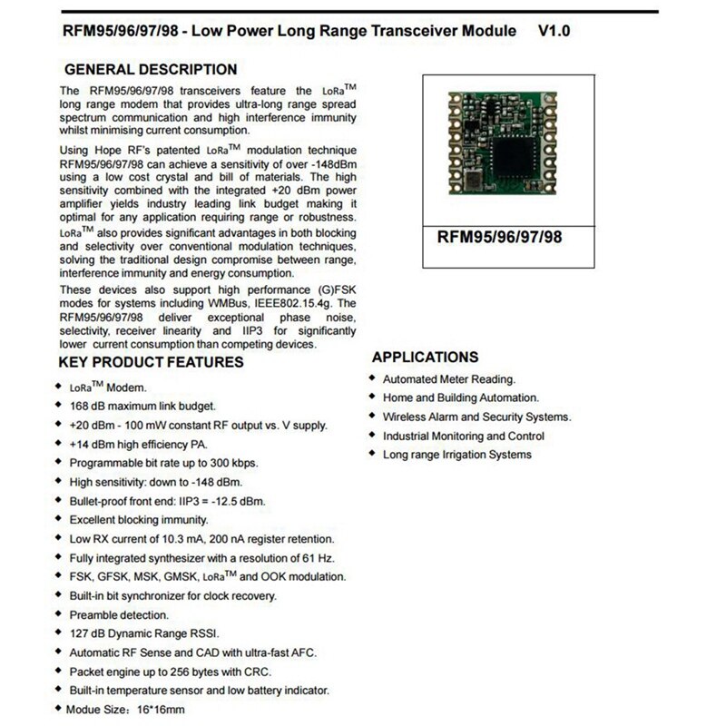 2PCS RFM95 RFM95W 868 RFM95-868MHz LORA SX1276 Wireless Transceiver Module