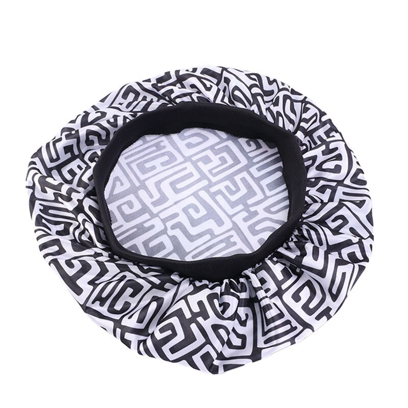 Gorros de pelo de banda ancha para mujer, gorro sedoso con estampado de patrón africano, gorro de noche suave para dormir turbante para señoras Accesorios para peinados: Black