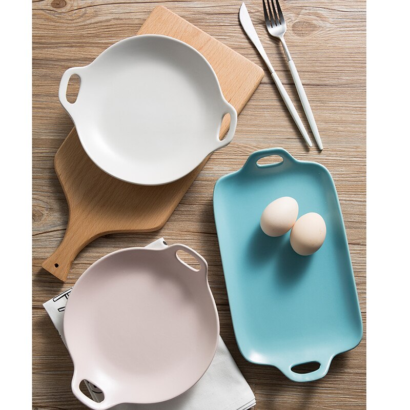 Japanese Simple Style Ceramic Ear Plate Dinner Breakfast Fruit Plate Food Tray Porcelain Home Restaurant Dinnerware 1pcs