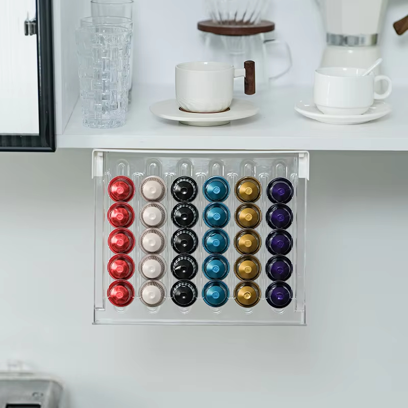 30 capsules koffiecapsule rek koffie opslag display muur creatieve kast transparant uittrekbaar houdt compacte zichtbare organisatie vast