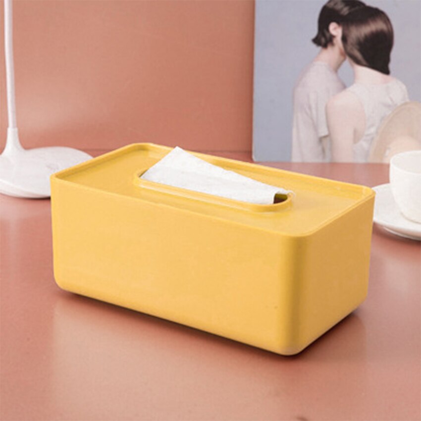 Modern Platic Tissue Box Rectangular Holder Case Toilet Paper Cover Household Paper Towel Table Storage Organizer Desk Decor: Style A-Yellow
