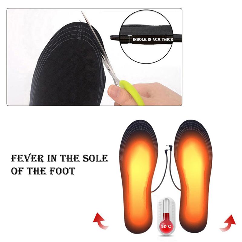 1Pair USB Heated Insoles Rechargeable Electric Battery Warmer Shoes Heater Winter Keep Warm Electrically Thermal Insole Black