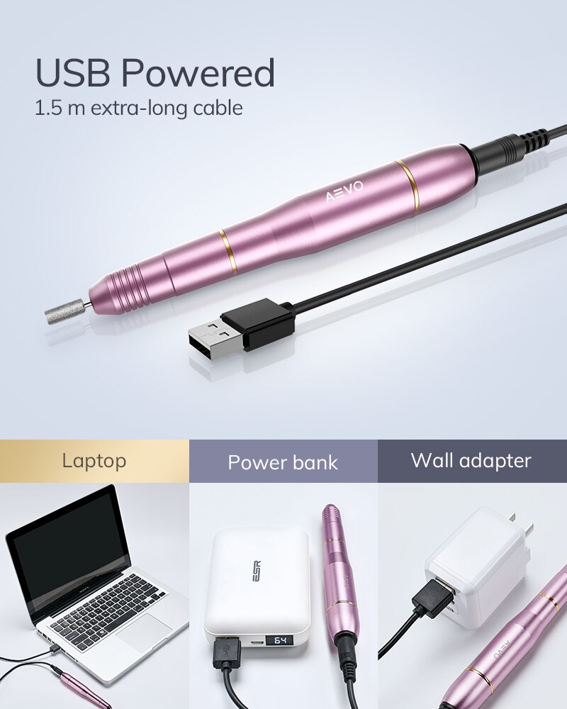 AEVO Electric Nail Drill Set for Manicure Filer Sander Polisher Manicure Machine Nail Drill Equipment Tools 20000RPM USB Plug