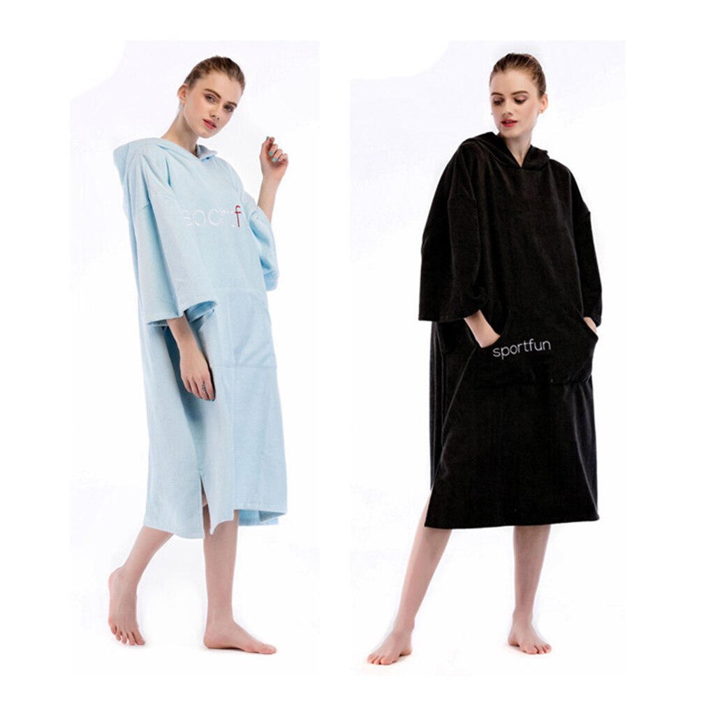 Microfiber Surf Poncho Changing Robe Bathrobe Bath Towel Wetsuit Changing Towel Beach Poncho w/ Hood for Unisex Adult Teenagers