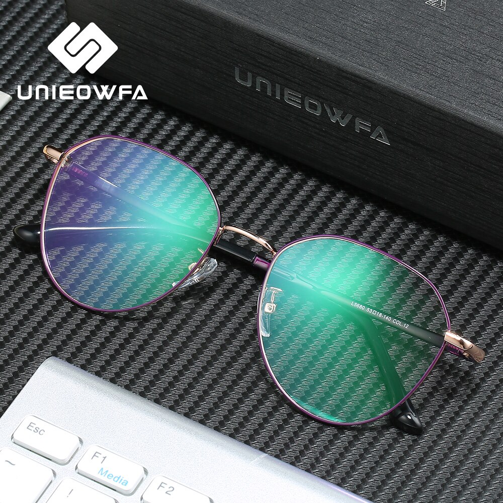 UNIEOWFA Retro Round Clear Optical Glasses Frame Women Myopia Prescription Eyewear Frame Purple Alloy Korean Spectacles Frames