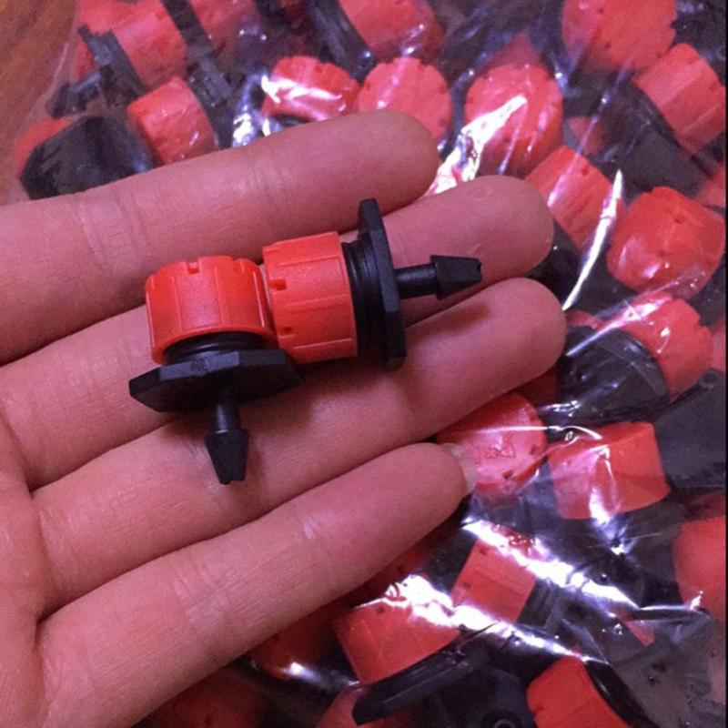100 stuks Verstelbare 1-70L/h Tuin Irrigatie Vernevelingsinstallaties Micro Flow Water Druppelaar Hoofd 1/4-inch barb draad verbinding