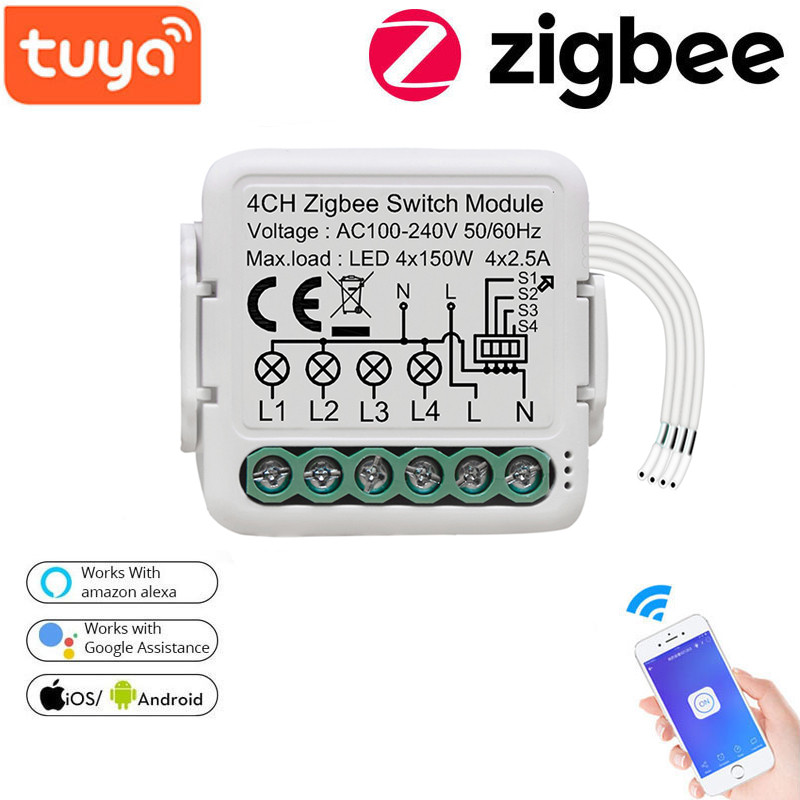 Tuya Zigbee 3.0 Smart Switch Relais 1/2/3/4 Gang Draadloze Lichtschakelaar Module Tuya Smart App Voice controle Voor Google Home Alexa