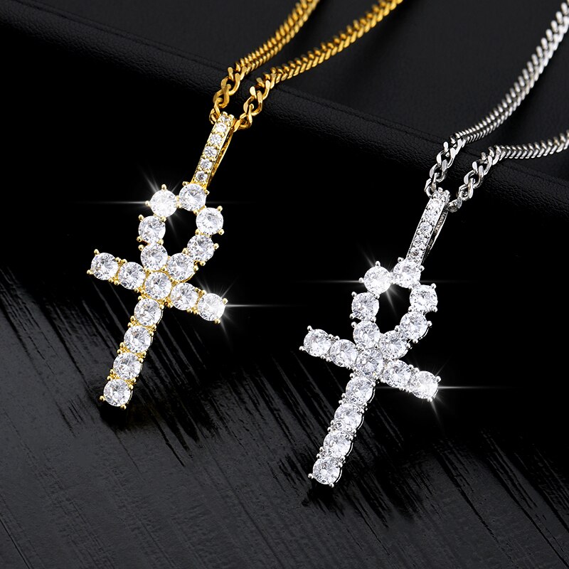 Trend Cross Egyptian Ankh Life Symbol Gold Cross Jewelry Necklace Religious Crystal Pendants For Women Jewelry