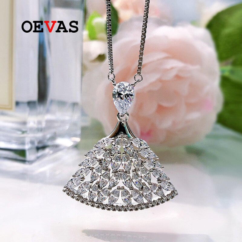 Oevas 100% 925 sterling silber voll-hochkohlenstoff-diamant-sektor-rock-anhänger-halskette für damen funkelnder hochzeitsschmuck