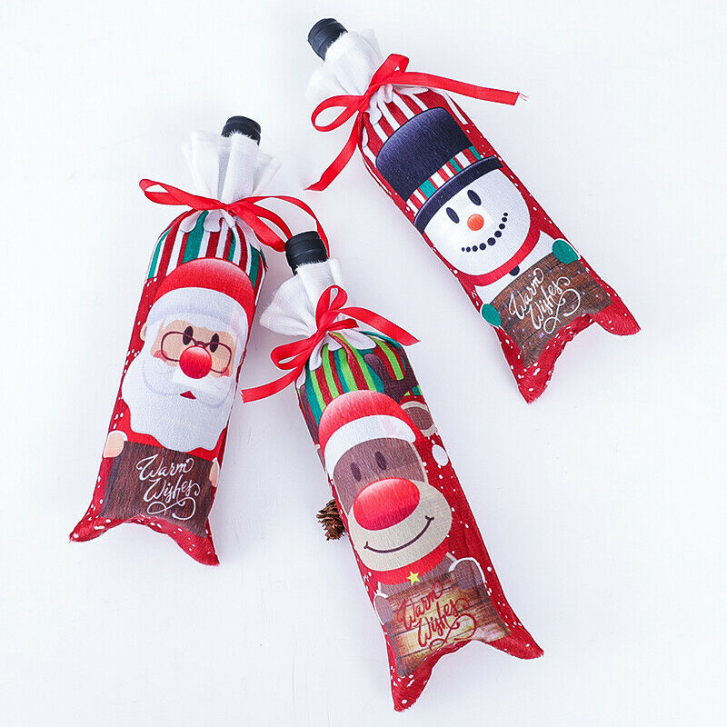 Kerst Kerstman Broek Sneeuwpop Elanden Tassen Wijn Kous Fles Cover Xmas Decoratie Bag 12.5X31.5cm Houders