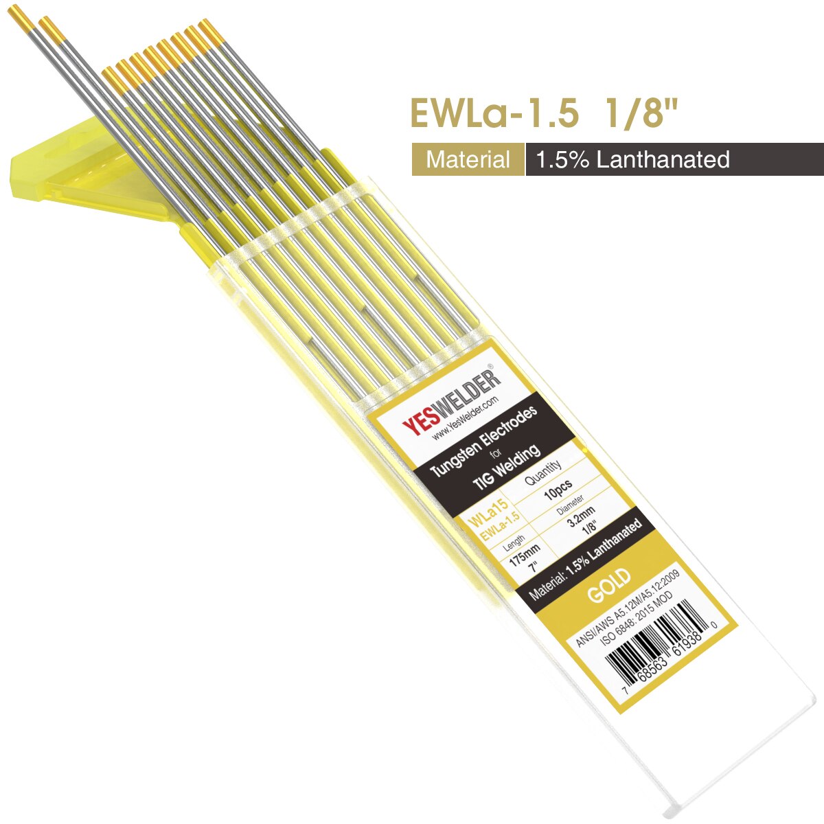 YESWELDER 10pk TIG Welding Tungsten 3.2*175mm WP WT20 WC20 WL15 WL20 WX: WL15-3.2
