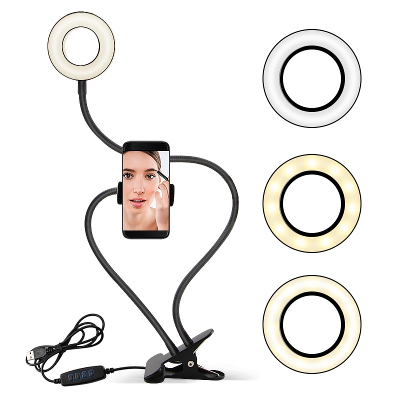 Nuovo portato video Selfie Anello di Luce 3 Modi portato Luce di Riempimento Lunghe Braccia desktop Selfie Luce con il Supporto Del Telefono per trucco Fotografia