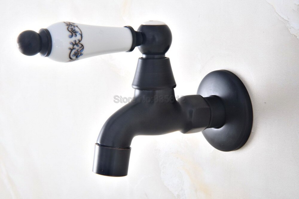 Black Oil Rubbed Bronze Wall Mount Ceramic Lever Sink Faucet Mop Pool Water Tap tav343