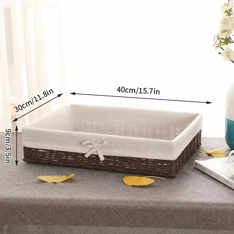 Papieren Touw Geweven Opbergmand Desktop Organizer Cosmetica Opbergcontainer Speelgoed Diversen Opbergdoos Picknick Fruit Snackmand: Licht Geel