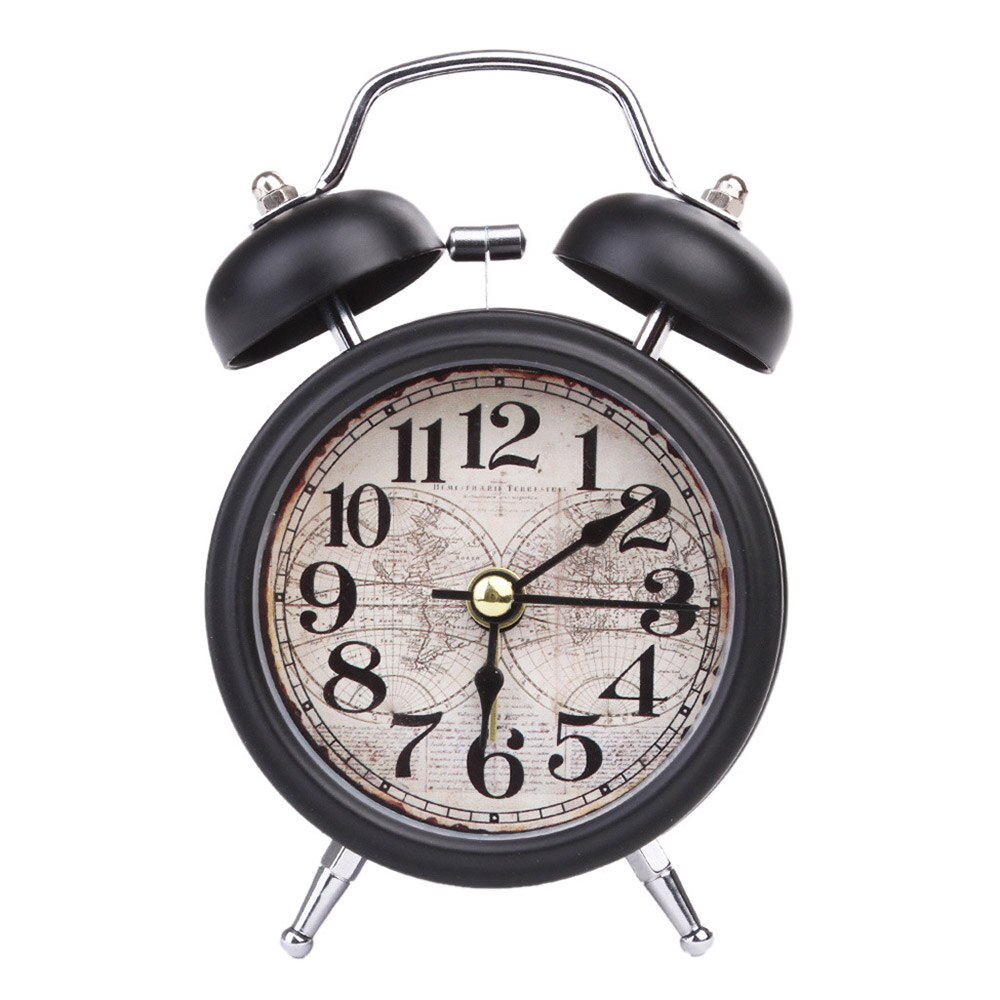 Despertador Retro blanco y negro para el hogar, reloj Digital con números redondos y doble campana para mesa de escritorio y decoración del hogar: A1