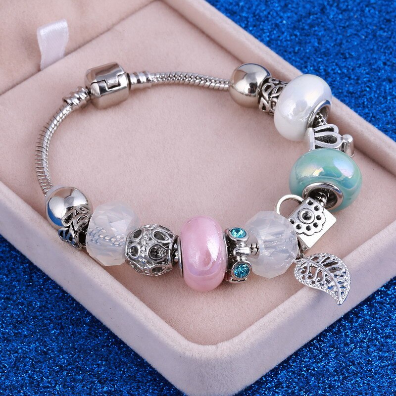 Zoshi Roze Blauw Kristal Kralen Hart Armband Voor Vrouwen Diy Zilver Kleur Armband Sieraden Pulseira Feminina: SL674