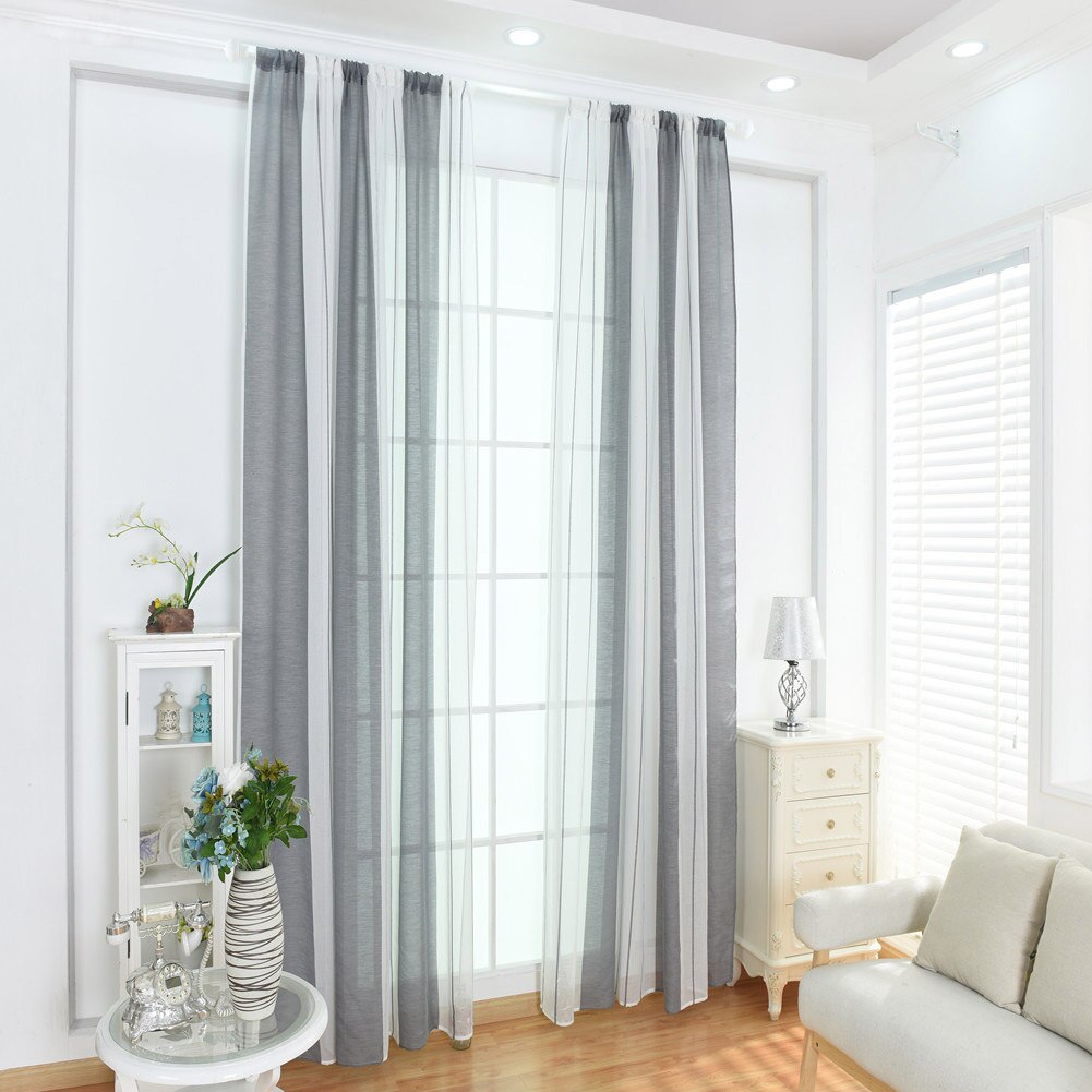 Écharpe de panneau pur de balcon en gaze | Beau rideau uni doux Simple rayé pour chambre à coucher, porte fenêtre de décoration de la maison https://www.aliex