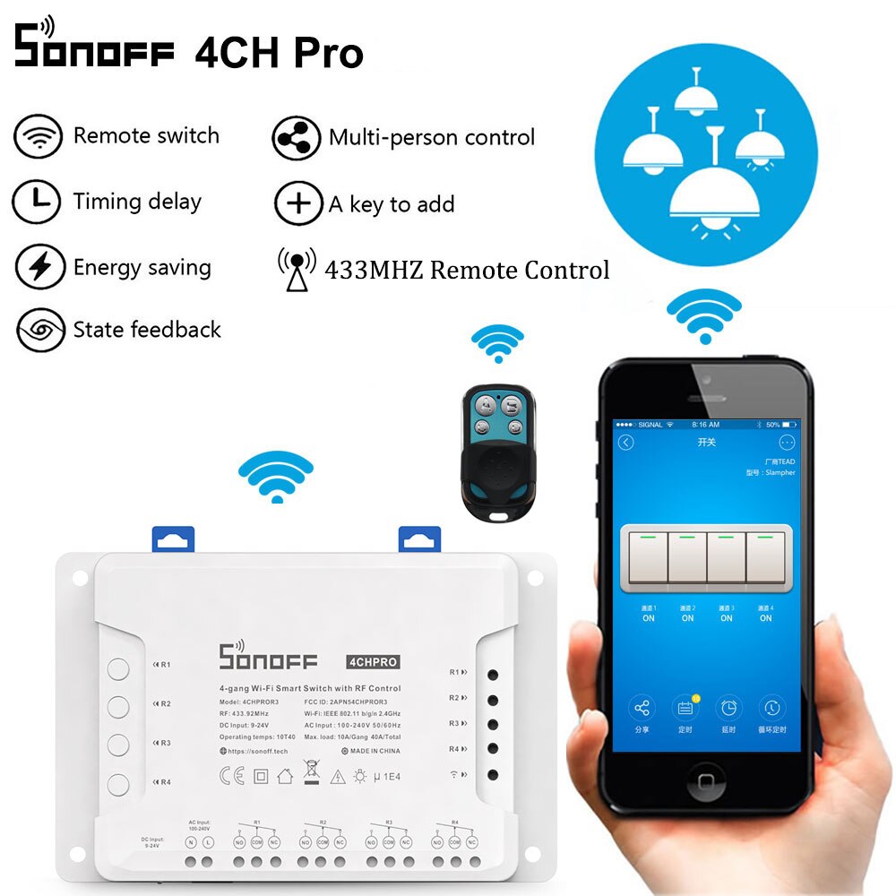 Sonoff 4CH pro R2 Wifi Intelligente Interruttore Della Luce 4 banda, 3 Modalità di lavoro Impulsi interblocco di auto-bloccaggio RF/Wifi Interruttore Funziona con Alexa