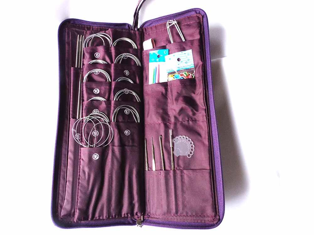 Stainless Knitting Needle Set 25cm 35cm Straight Needle Set 80cm Circular Needle Set Crochot Hooks DIY Knitted Tool Set PU Bag