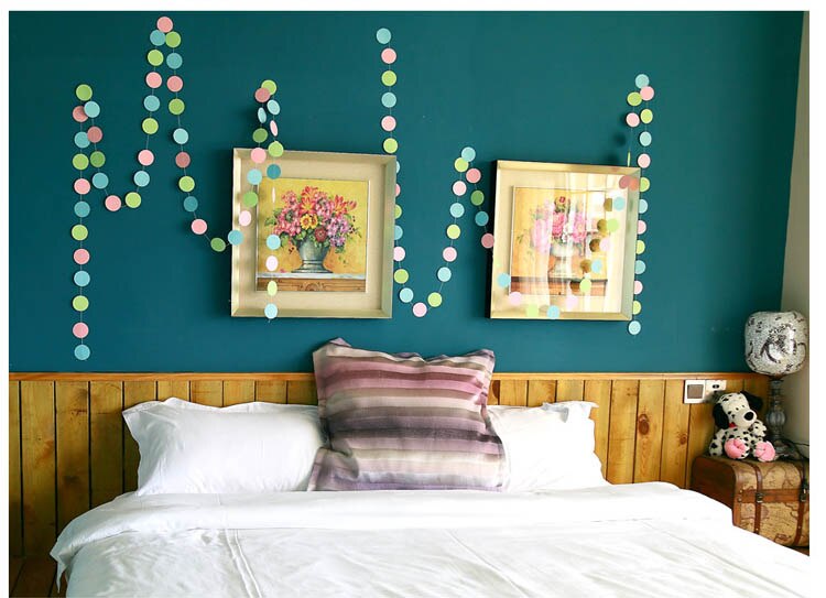 2 pçs/lote 4 M Comprimento Bonito Rodada Colorido Quarto Casamento Decoração Do Partido Guirlanda De Papel Lahua Hoom Parede Deco Bandeira Colorida cortina: blue green pink