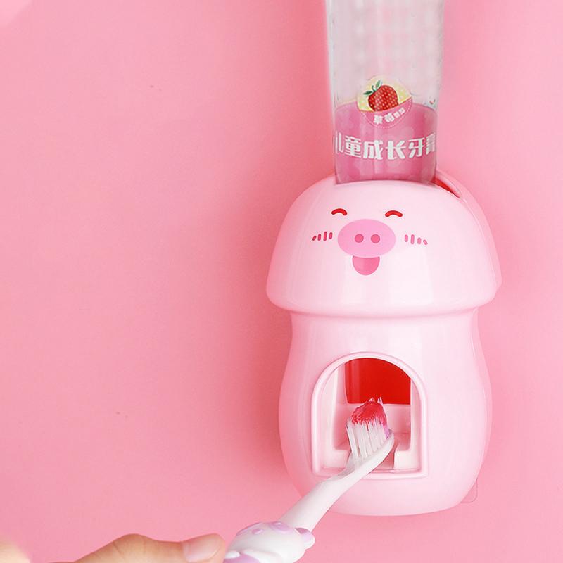 Cute Wall Mount Kids Automatic Toothpaste Dispenser Toothpaste Squeezer Toothbrush Holder For Children Bathroom Accessories Set