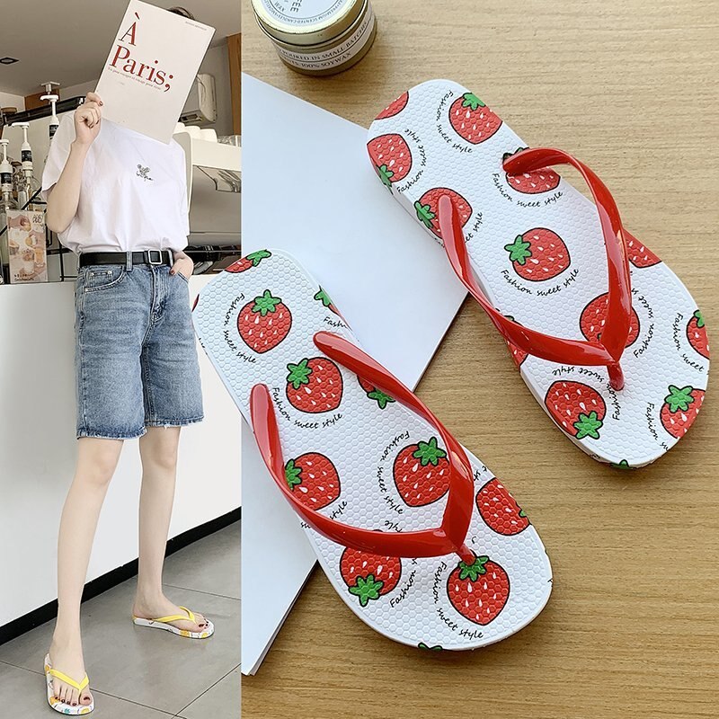 Pantoufles antidérapantes pour femmes, jolies chaussures d'été, fruits, ananas, fraise, pêche, fille, sandales confortables, nouvelle