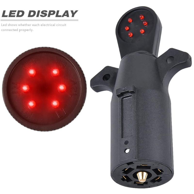 7-Way Blade RV LED Connector Tester Trailer Wiring Circuit Hitch Towing Plug 12V 7-Pin Round Auto RV Accessories