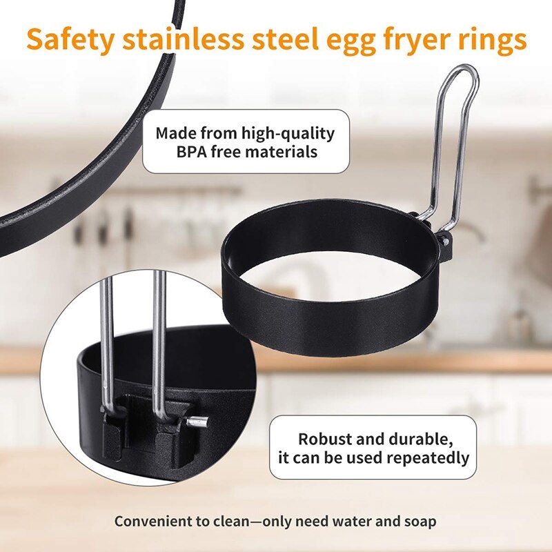 Egg Ring, Round Egg Pancake Maker Mold, Stainless Steel Non Stick Metal, Household Kitchen Cooking Tool for Frying McMuffin or S
