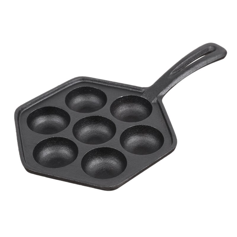 Støbt jern fyldt nonstick fyldt pandekagepande, munk / aebleskiver, husstøbejerns grill til forskellige sfæriske fødevarer: Default Title