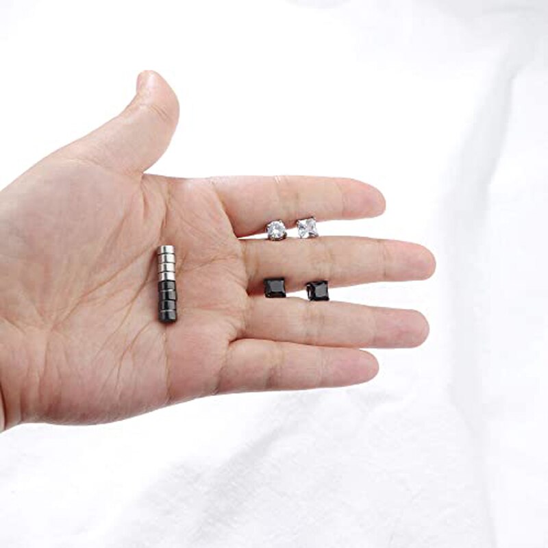 6 paires de boucles d&#39;oreilles magnétiques pour hommes et femmes, ensemble de boucles d&#39;oreilles rondes en acier noir, aimant CZ sans perçage