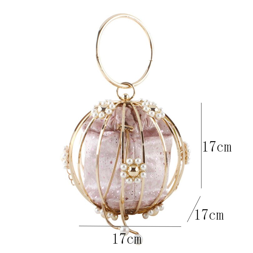 Borsa da sera a gabbia sferica scavata donna 2021 moda perla diamante personalità circolare pochette da giorno cena da donna