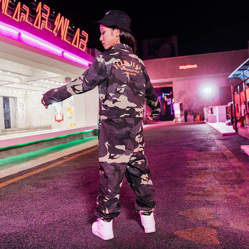 Children Hip Hop Dance Costume Kids Camouflage Onesie Hiphop Jazz Dance Outfit Girls Performance Clothing Wear BL3360