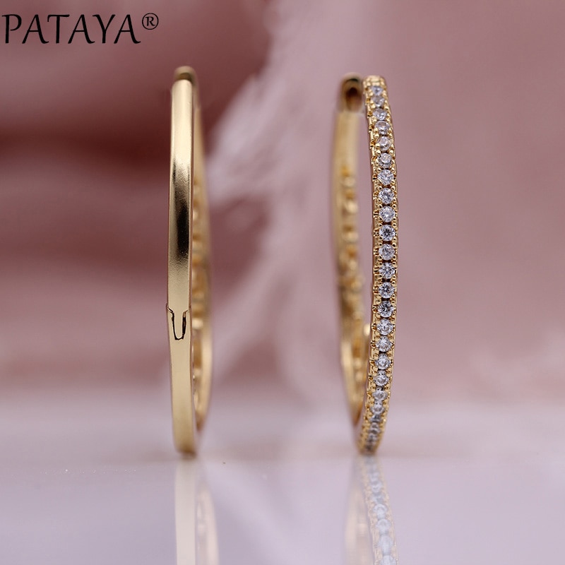 PATAYA Neue Hohle Spitze Kreis Tropfen Ohrringe Frauen Partei Feine Schmuck 585 Rose Gold Weiß Natürliche Zirkon Hochzeit Ohrringe